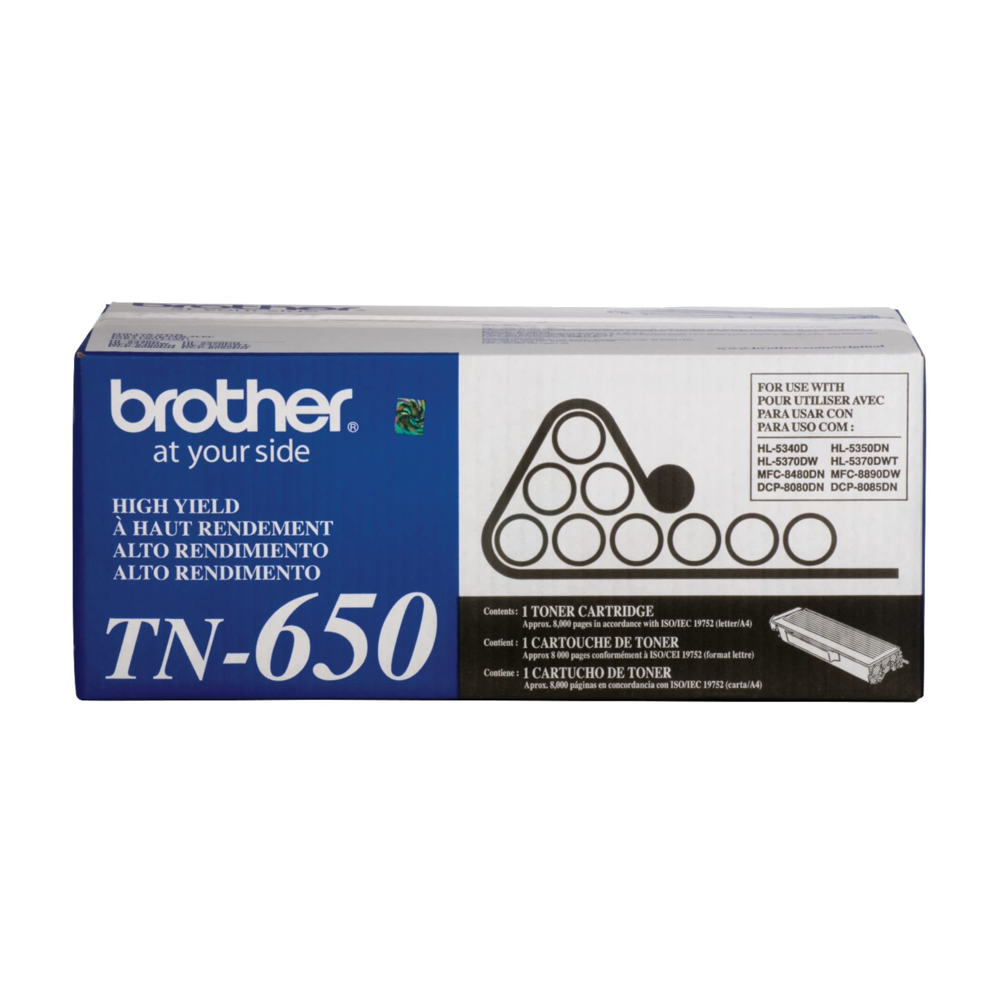 Brother Genuine High Yield Toner Cartridge, TN650, Replacement Black Toner, Page Yield Up To 8,000 Pages 1 Size High Yield